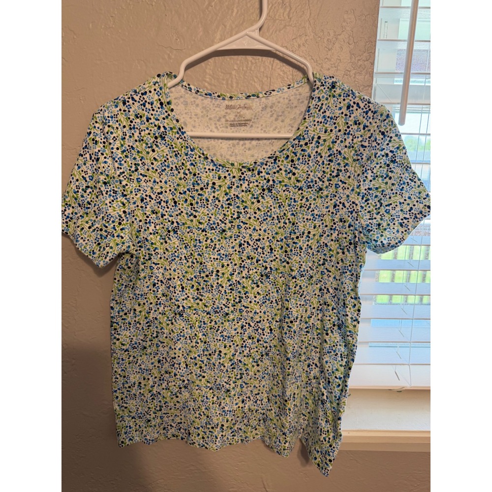 White Stag Womens Blue Green Floral Cotton Short Sleeve T-Shirt Size Medium 8-10